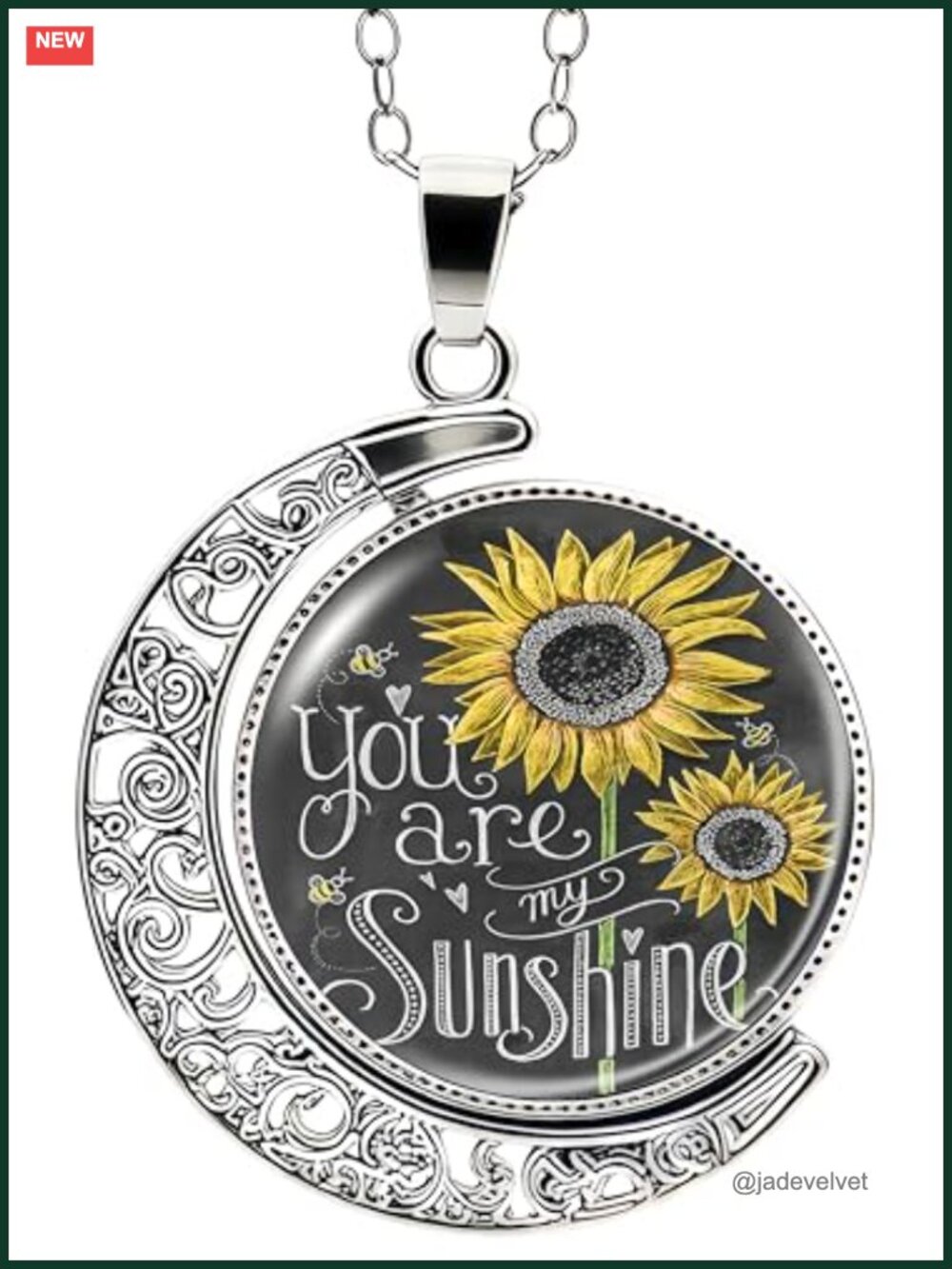 Boho Sunflower Moon Pendant Necklace Stainless Steel Chain